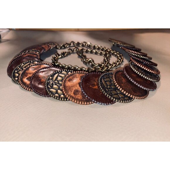 Chico Belt Mixed Metal Heavy Adjustable Discs Cooper Brass Silver Chain - Picture 5 of 8